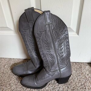 Vintage Justin Gray Leather Cowboy Boots – Women’s 5A Narrow – Made in USA